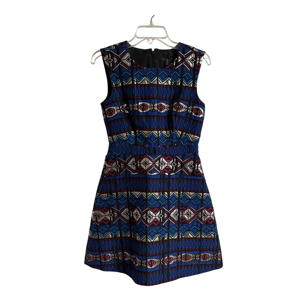 J.Crew Geometric Metallic Jacquard Sleeveless Mini Dress Blue Size 0